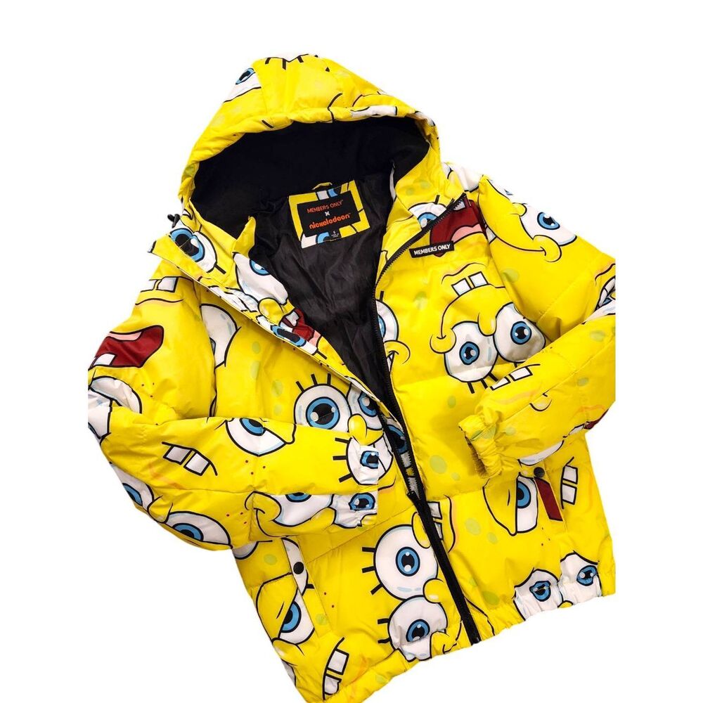 Members Only x Nickelodeon Men's Small Spongebob Puffer Jacket Hooded Full Zip